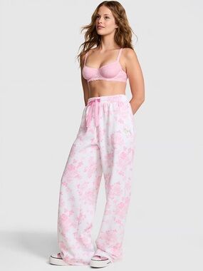 NWT Pink x LoveShackFancy Everblooming White Wide Leg Sweatpants